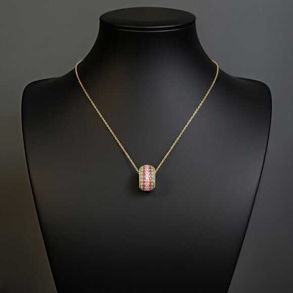 Multicolor Gemstone Pavé Barrel 14K 18Kuponrequest Yellow Gold Pendant Necklace - Picture 4 of 6